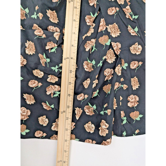 THAKOON Ruched Front Silk Floral Rose Black Brown Mini Skirt Sz 6 Retro - Picture 12 of 12